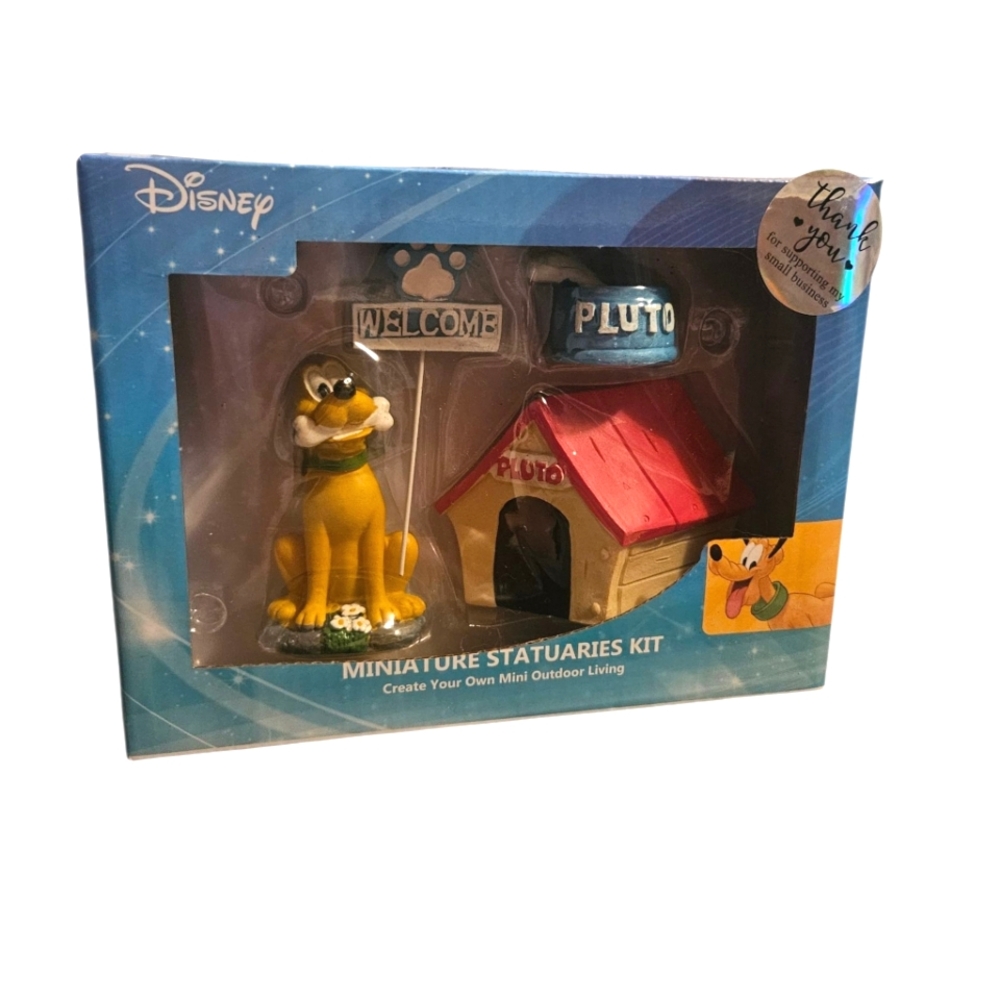 Disney Pluto Figurine and Doghouse Set - Red and Yellow Miniature Garden Set